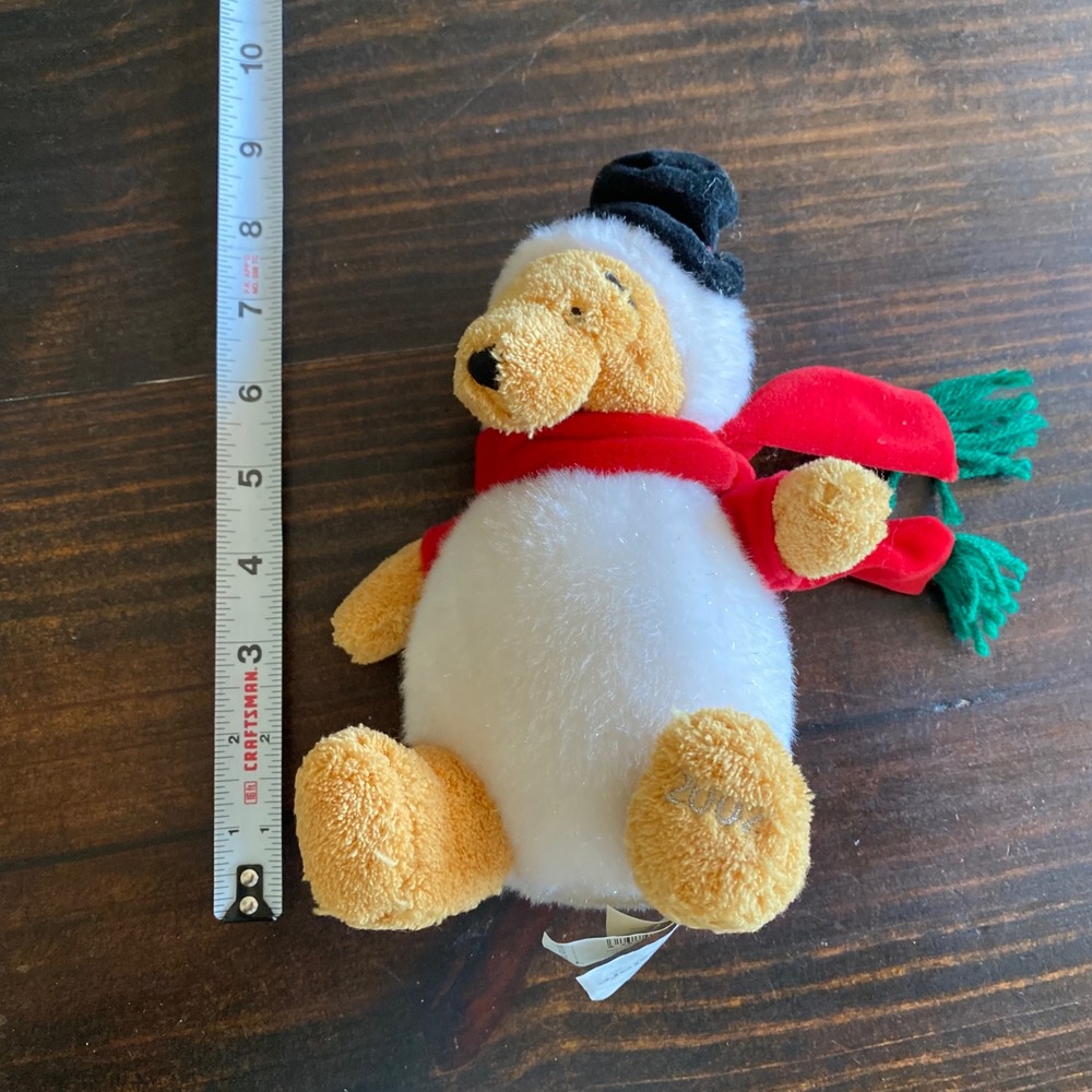 Disney Store Winnie the Pooh Snowman Plush 2002 Holiday Bean Bag 8 Inch Vintage - Picture 6 of 7